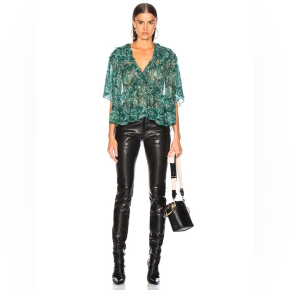 IRO Date Top in Green Floral Motif Size 40/10 US. - Picture 1 of 16